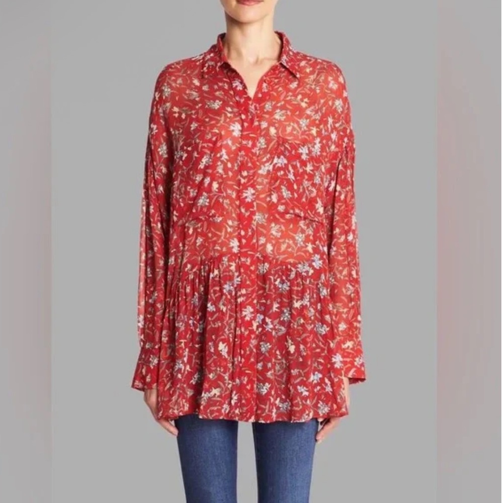 IRO Red Floral Blouse 100% viscose great condition